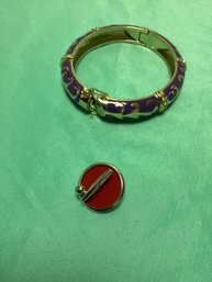 Costume Bracelet And Enameled Vintage Pin