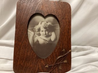 Cupid Awake Vintage Picture In Wooden Frame