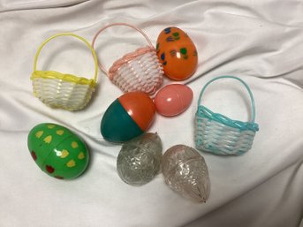 Lot Of Vintage Easter Plastic Eggs And Mini Baskets