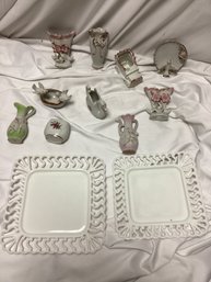 1950s Japan Miniature Bud Vases, Trinket Boxes, And Porcelain Plates