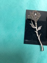 Sterling Silver And Marcasite Flower Pin