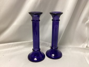 Recycled Cobalt Blue Glass Candle Holders