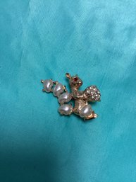 Rhinestone And Pearl Vintage Squirrell Brooch