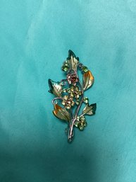 Enameled And Rhinestone Floral Brooch