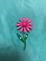 1970s Pink Enameled Flower Brooch