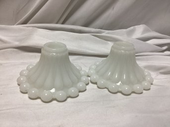 Pair Of White Milk Glass Taper Candle Holders