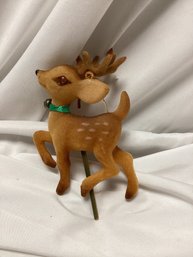 Vintage Flocked Reindeer Christmas Ornament
