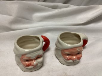 Pair Of Vintage Mini Santa Face Mugs