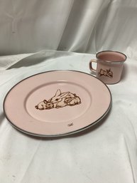 Golden Rabbit Enamelware Cup And Plate