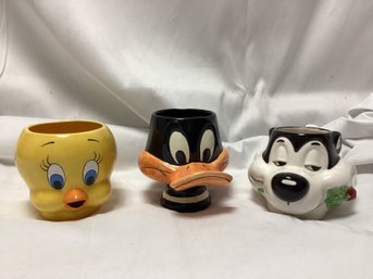 Applause Vintage Warner Bros Looney Tunes Mug Lot - Tweety Bird, Daffy Duck, Pepelepew
