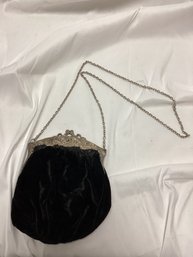 Antique Black Velvet Purse With Cherub Top
