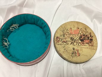 Antique Corduroy Lined Sewing Tin