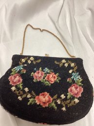 Vintage Black Floral Embroidered Purse