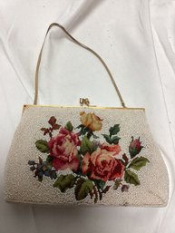 1950s White Beaded Embroidered Purse
