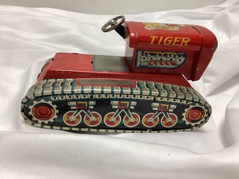 1970s KO Japan Tin Friction Cranked Powered Tiger Tractor