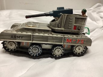 Sankei Vintage Friction M-75 Army Tank Tin Toy