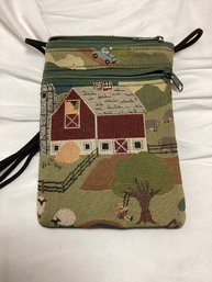 Cottage Motif Embroidered Purse