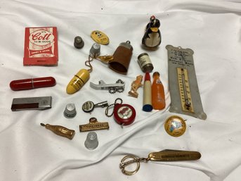 Vintage Advertising Lot - Thermometer, Pinbacks, And More