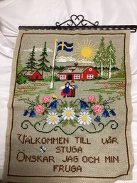 Handmade Swedish Embroidered Wall Tapestry