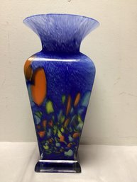 Tall Blue Multicolored Vase