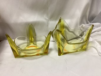 MCM Amber Swung Glass Bowl - Pair Of 2