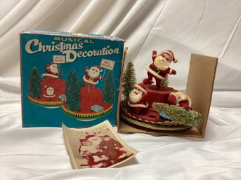 Musical Christmas Decoration Flocked Santas - Vintage