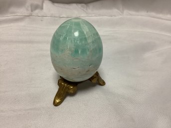 Natural Flash Blue Fluorite Egg Shaped Sphere On Stand