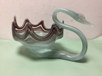 Blue Swirl Swan Bowl Art Glass