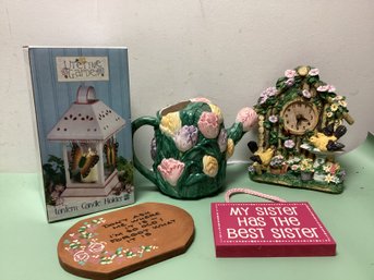 Decor Lot - Lantern, Teapot, Clock, And More