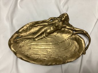 Art Nouveau Reclining Lady Solid Brass Tray