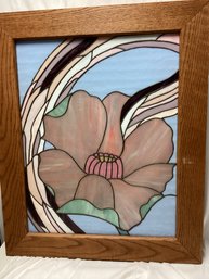 19th Century Art Deco Flower Stained Glass Window Panel