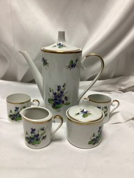 1940s Hackefors Porslin Sweden Coffee Pot, Creamer, Sugar Bowl, And Two Cups