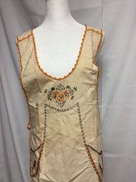 Vintage Tan & Orange Embroidered Handmade Kitchen Apron