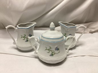 Bla-klocka Swedish Porcelain Creamers And Sugar Bowl