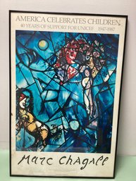 1987 Framed Marc Chagall Print Of Stained Glass Window In Homage To Dag Hammerskjold