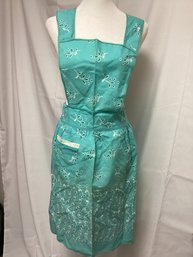 Vintage Handmade Teal And White Kitchen Apron