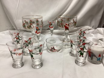 Swedish Gnome Tomte Hand Painted Glasses & Shot Glasses