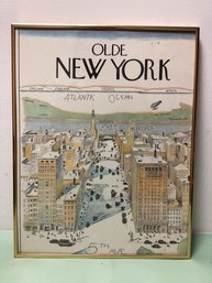 Vintage Framed Olde New York Art Print - Saul Steinberg's New Yorker 1976 Cover