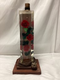 Reversed Carved Lucite With Silk Roses Lamp