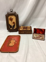 Antique Wooden Lot  - Floral Box, Occupied Japan, And More