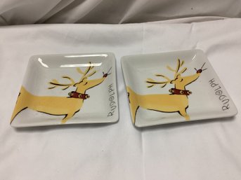 Pottery Barn Reindeer Plate - Set Of 2