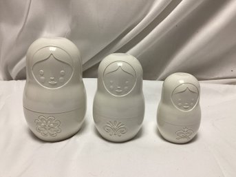 Three Piece White Plastic Nesting Doll Set