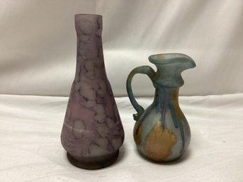 Vintage Splash Art Glass Vase And Pitcher