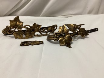 Pair Of Brass Metal Vine Hooks