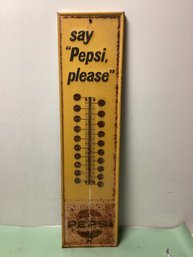 Antique Yellow Pepsi Advertising Metal Thermometer Advertising