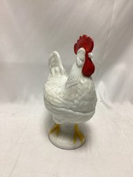 Westmoreland Milk Glass Standing Rooster Covered Candy Dish