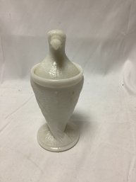 1876 Old Abe American Centennial Milk Glass Mustard Jar Eagle