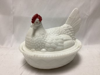 Westmoreland Milk Glass Standing Rooster Covered Candy Dish