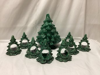 Vintage Hand Painted Ceramic Christmas Tree Napkin Holders