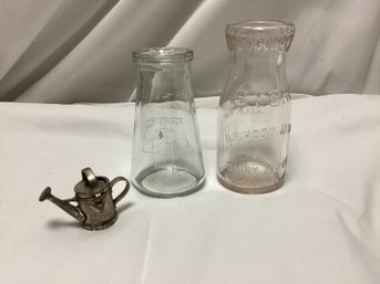 Advertising Glass Milk Jars And Pewter Watering Can